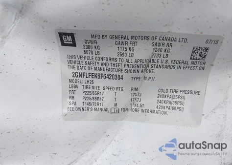2015 Chevrolet Equinox 1Lt from USA, damaged, VIN 2GNFLFEK6F6420304